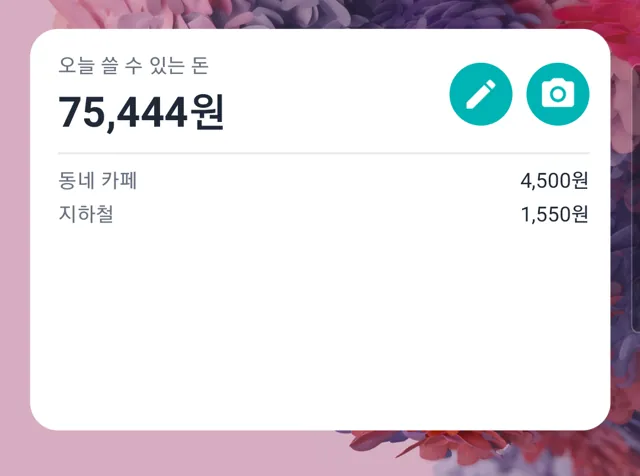 오늘쓸돈 홈 위젯 — 오늘 쓸 수 있는 돈과 오늘 지출